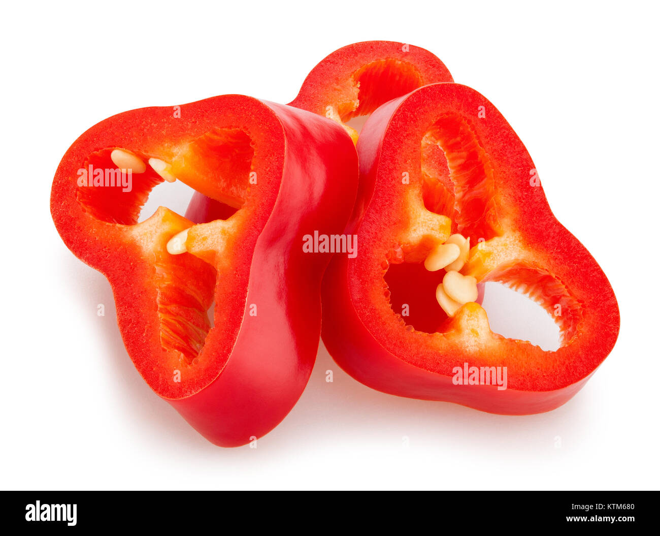 sliced long sweet peppers rings path isolated Stock Photo