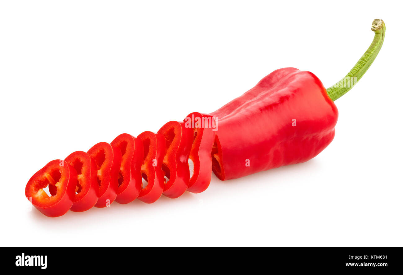 sliced long sweet peppers path isolated Stock Photo Alamy