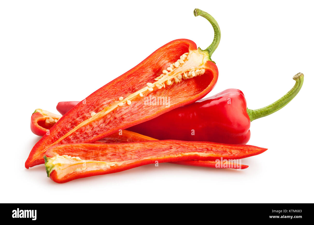 sliced long sweet peppers path isolated Stock Photo Alamy