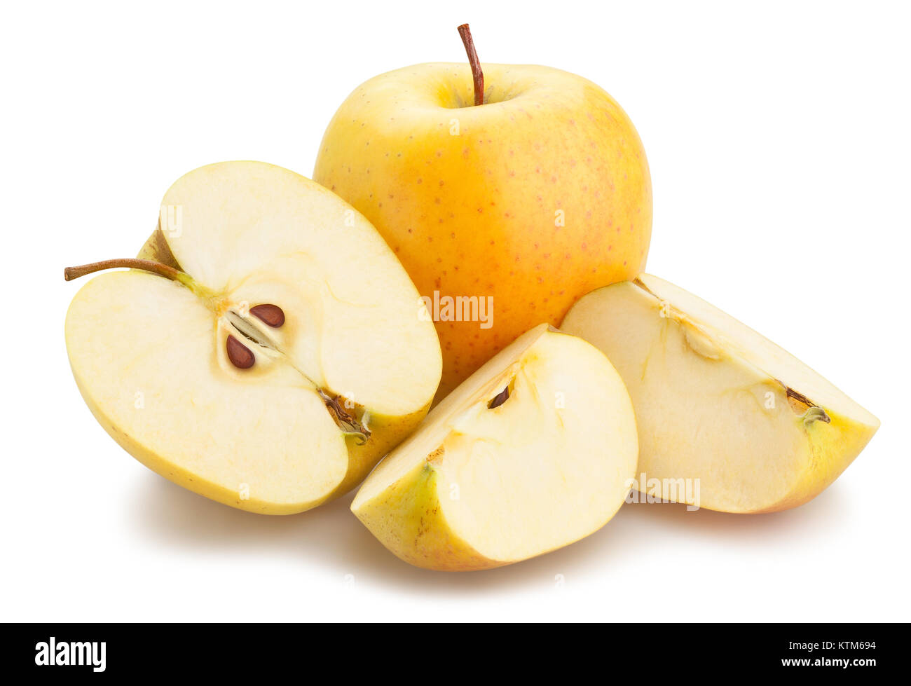 sliced yellow apples path isolated Stock Photo