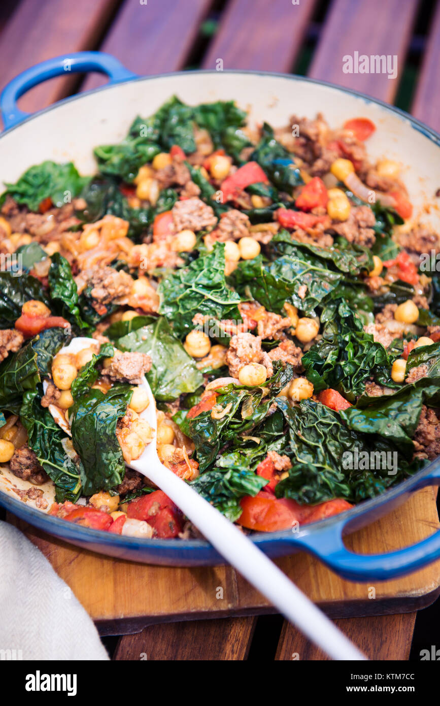 Kale Sauteed with Ground Beef and Garbanzo Beans Stock Photo Alamy