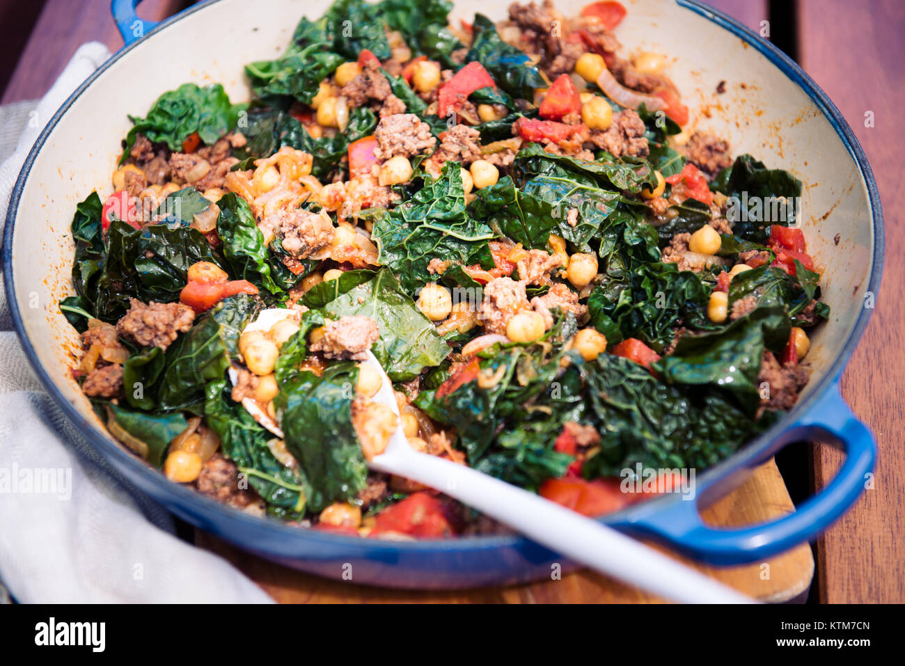 Kale Sauteed with Ground Beef and Garbanzo Beans Stock Photo Alamy