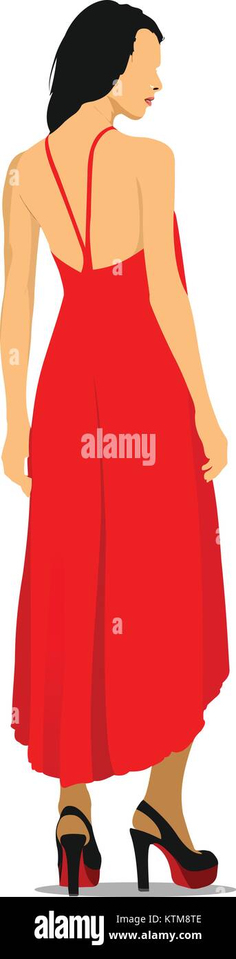 Modern young girl in red. Colored Vector illustration Stock Vector