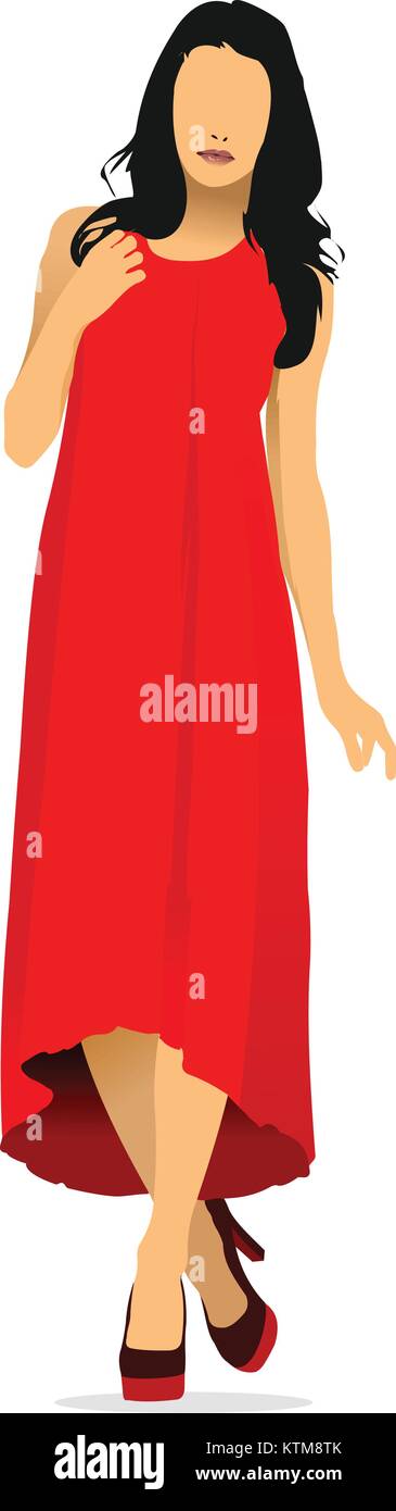Modern young girl in red. Colored Vector illustration Stock Vector