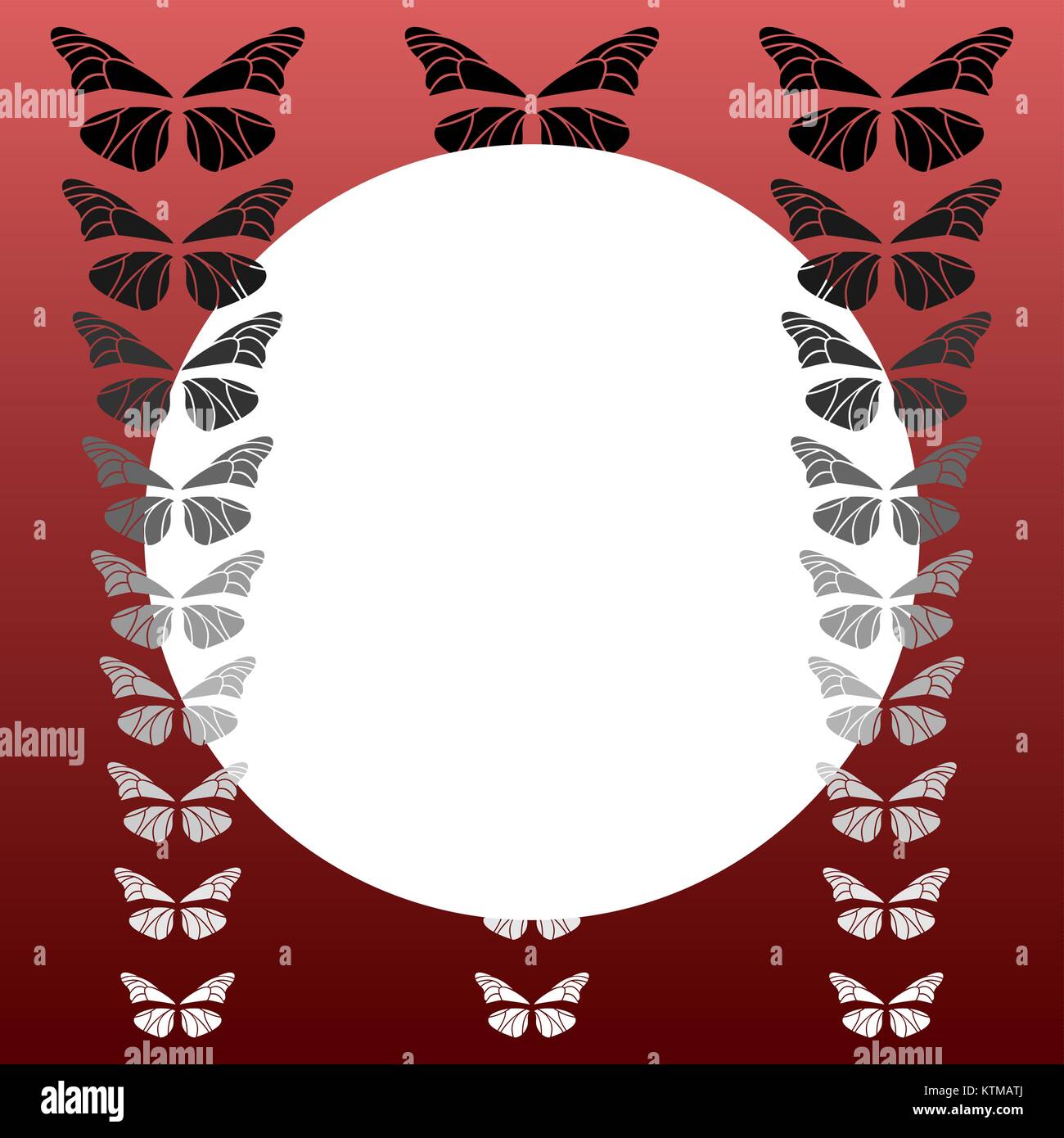 White circle with butterflies on a red background Stock Vector