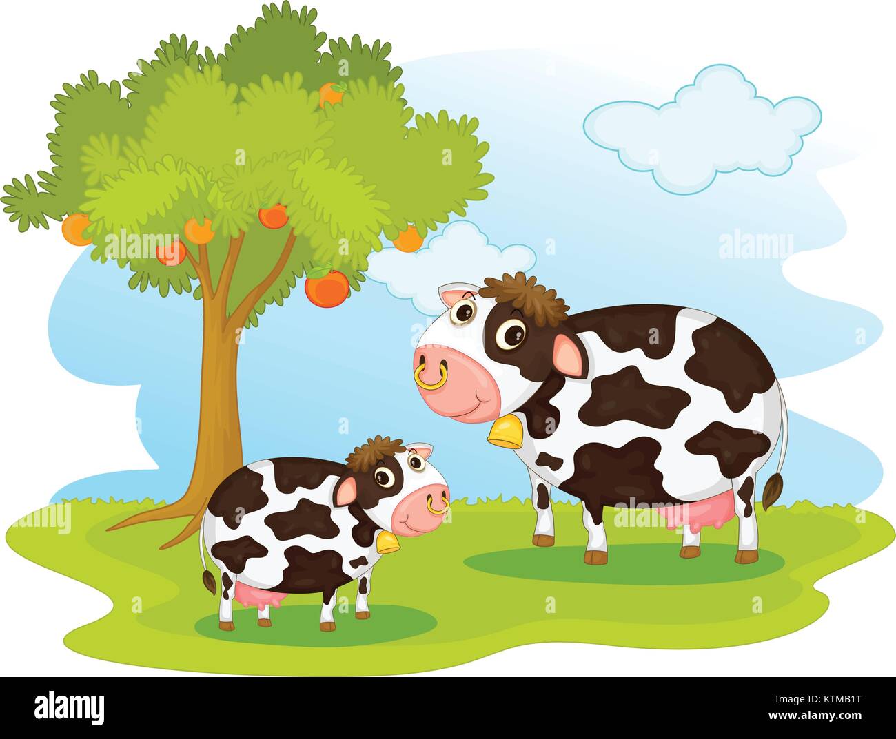 illustration of 2 cows in pasture Stock Vector Image & Art Alamy