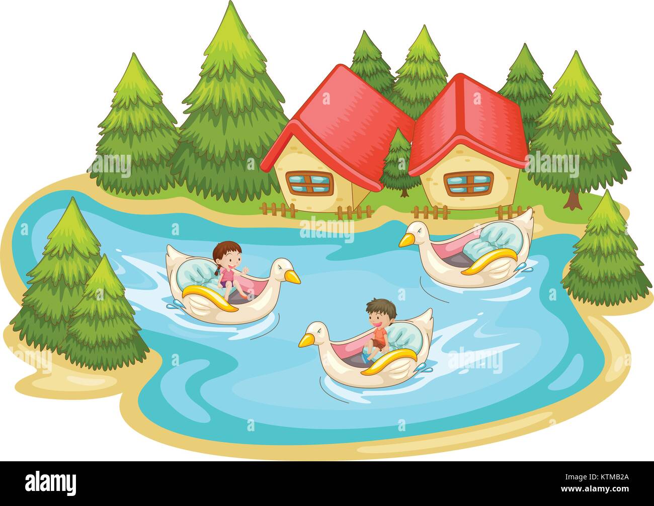 Kids playing in the lake Stock Vector