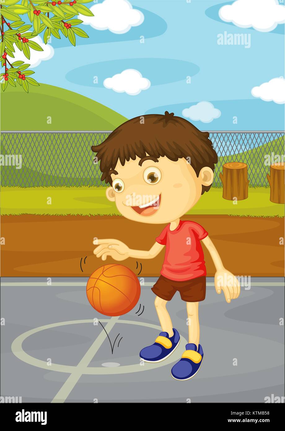 Illustration of boy playing basketball Stock Vector