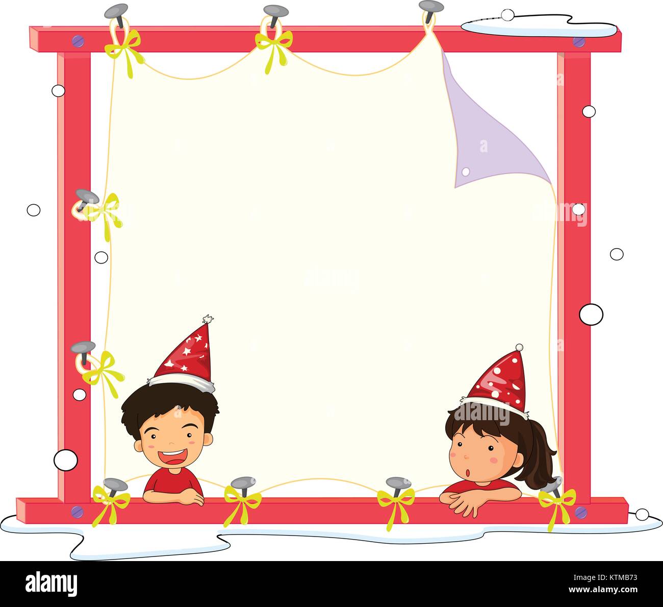 Illustration Of 2 Kids In Front Of Blank Banner Stock Vector Art