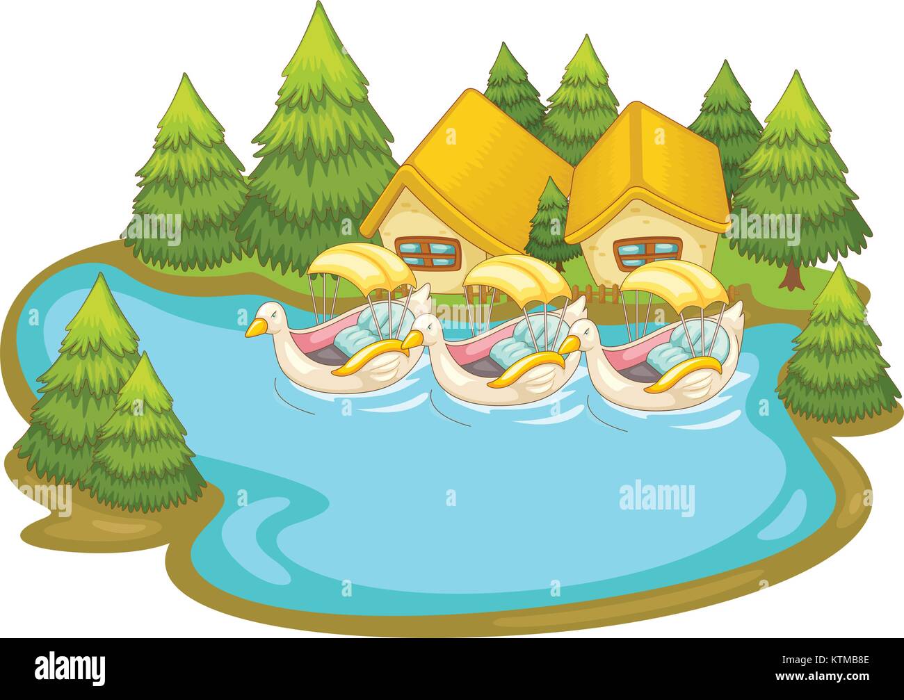 Illustraton of boats by holiday cabins Stock Vector
