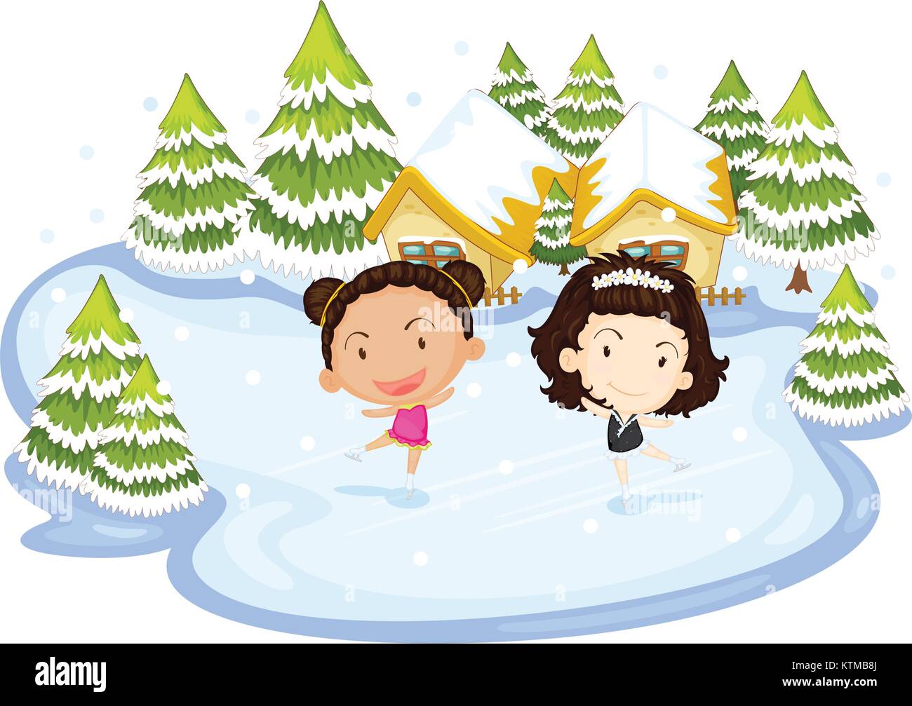 Illustration of kids dancing on ice Stock Vector