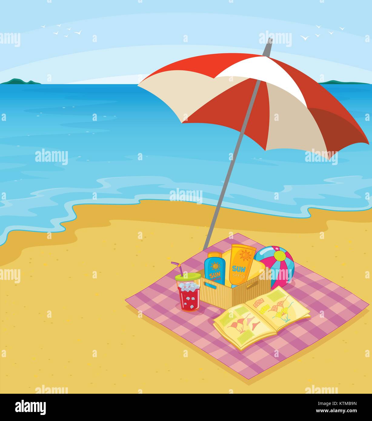 Illustration of a blanket of items at the beach Stock Vector Image ...