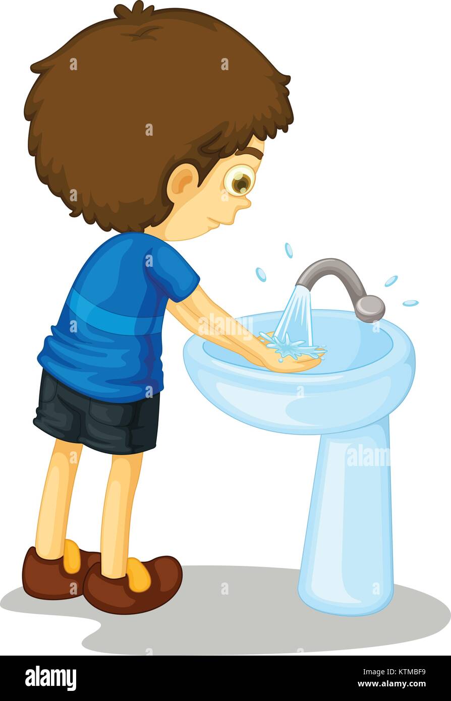 Child washing hands bathroom sink Stock Vector Images - Alamy