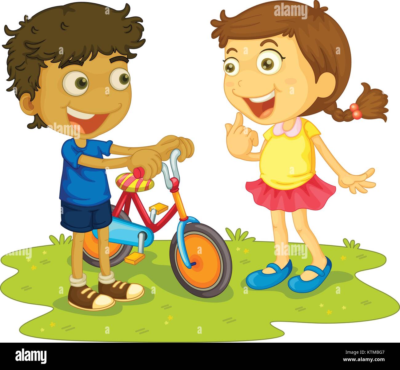 Illustration of children outdoors with bike Stock Vector Image & Art ...