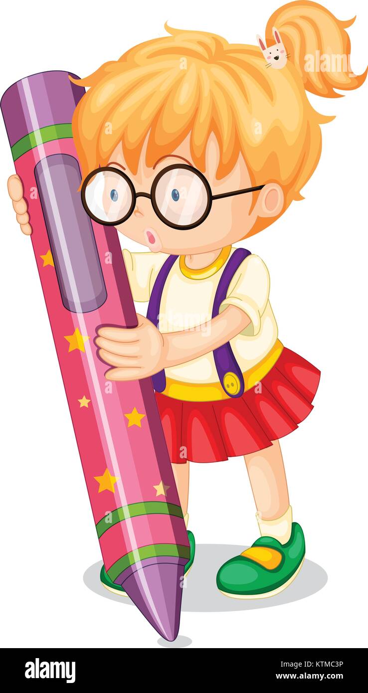 illustration of a girl holding pencil on a white Stock Vector Image ...