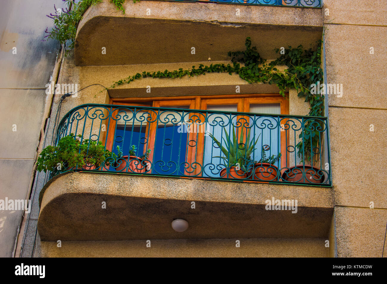 Balcony. Plants and flowers. Traditional Spanish architecture. Estepona