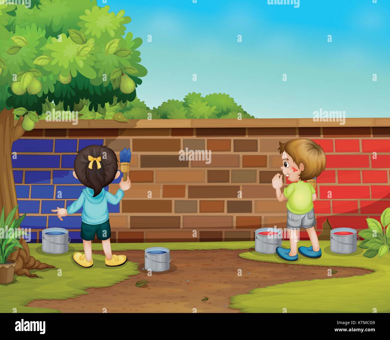 Illustration of 2 kids painting Stock Vector Image & Art - Alamy
