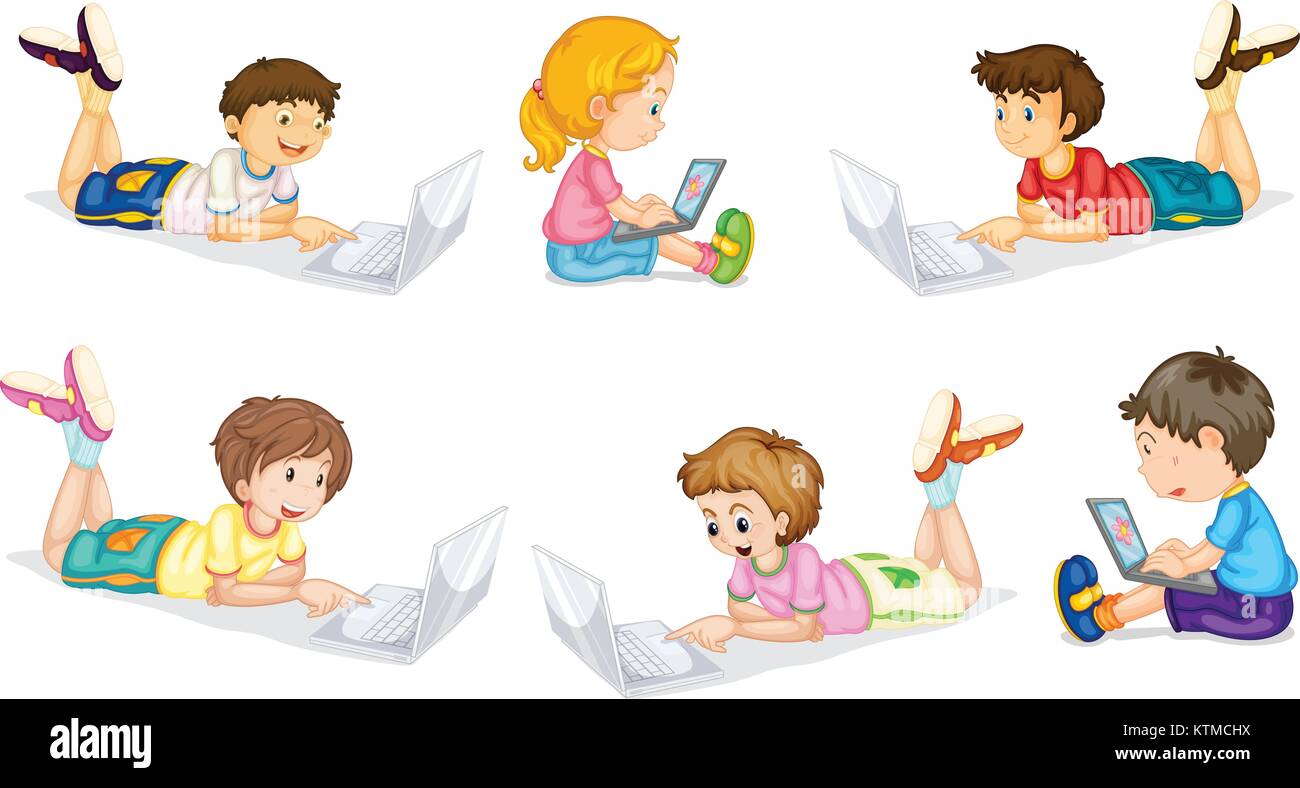 llustration of a kids with laptop on a white background Stock Vector ...