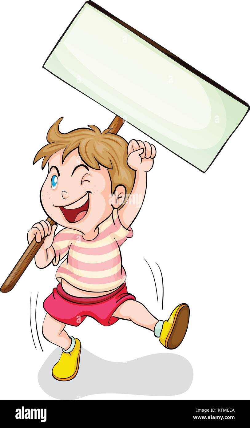 illustration of a boy holding white board in a white background Stock ...