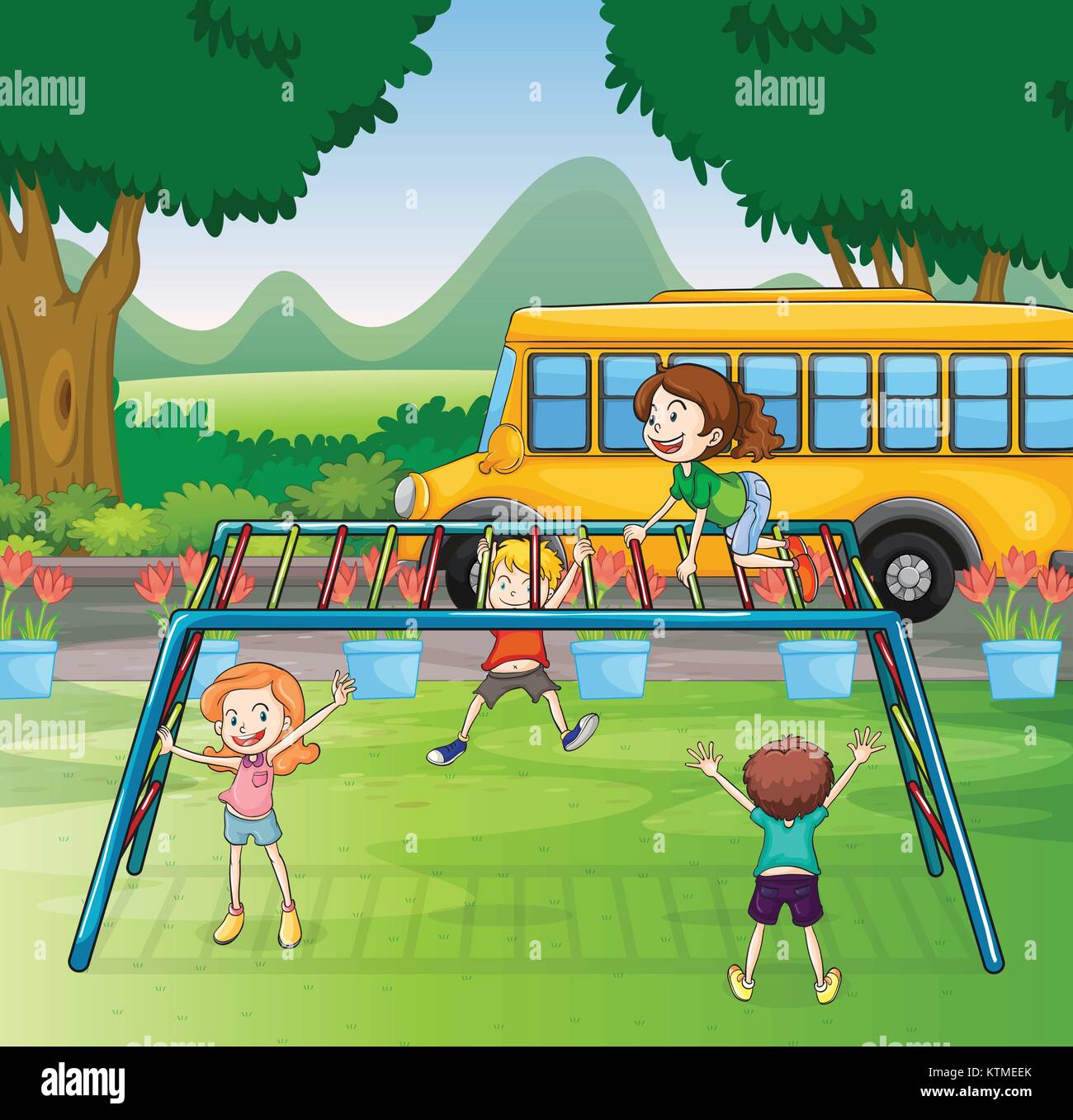 illustration of kids playing game in a beautiful nature Stock Vector ...