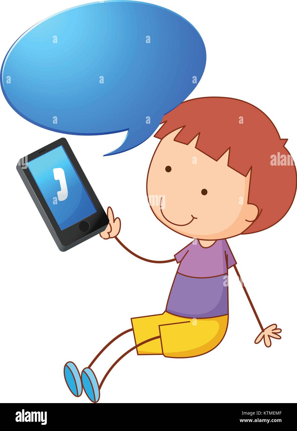illustration of a boy with cell phone on a white Stock Vector