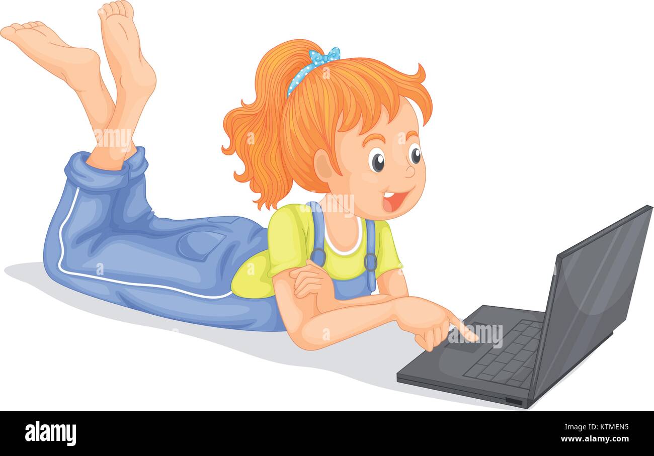 illustration of girl with laptop on a white background Stock Vector
