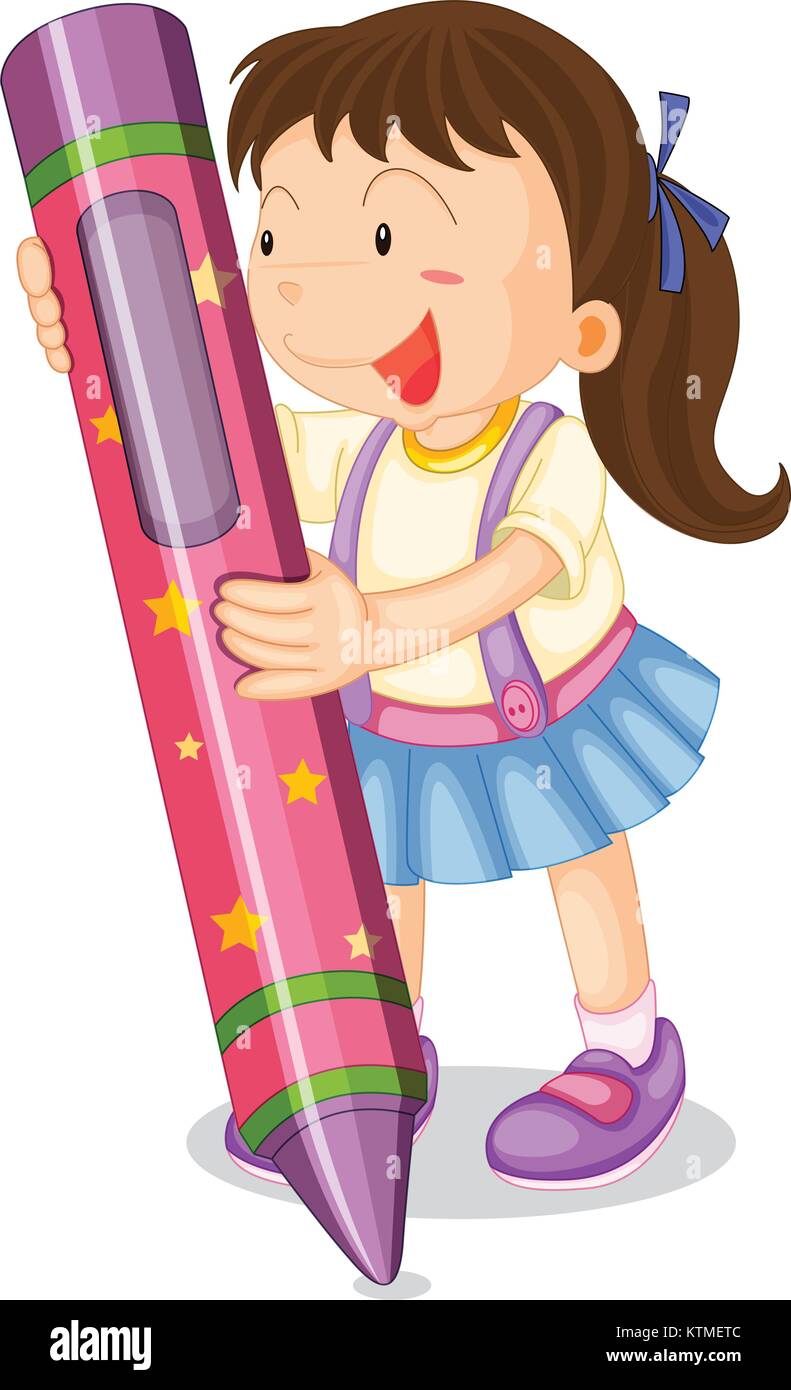 illustration of a girl with pencil on a white background Stock Vector ...