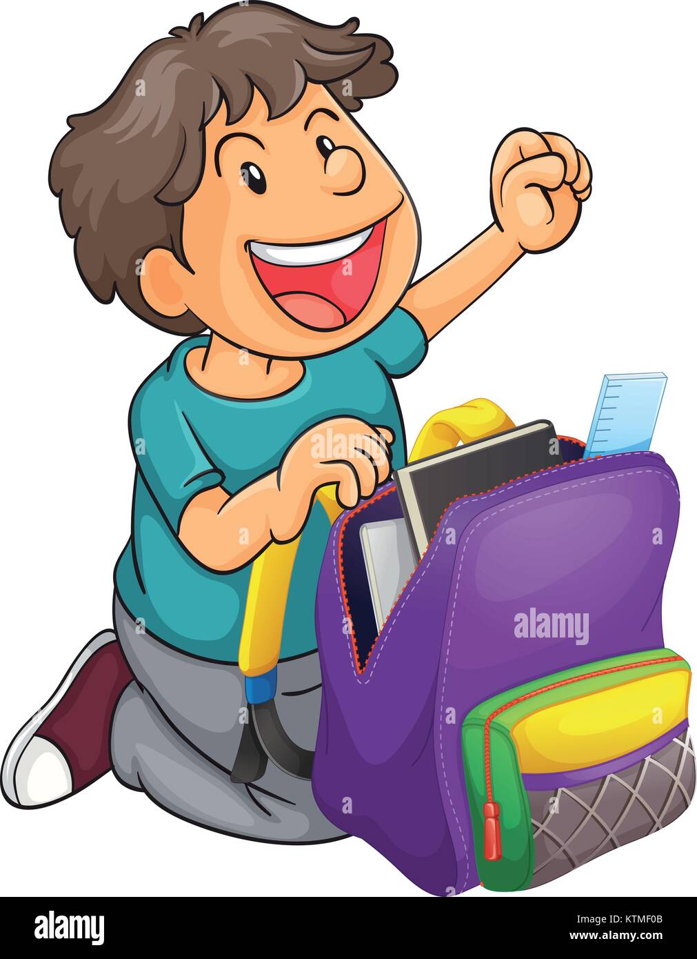 illustration of a boy with school bag on a white background Stock Vector  Image & Art - Alamy