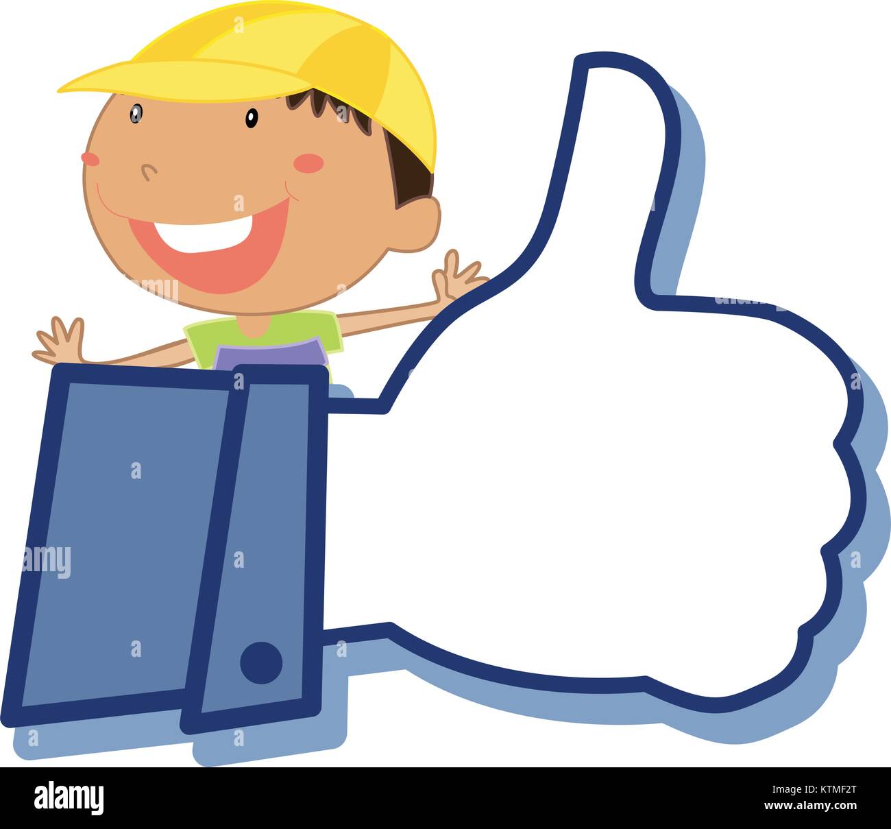 illustration of a boy and thumb on a white background Stock Vector