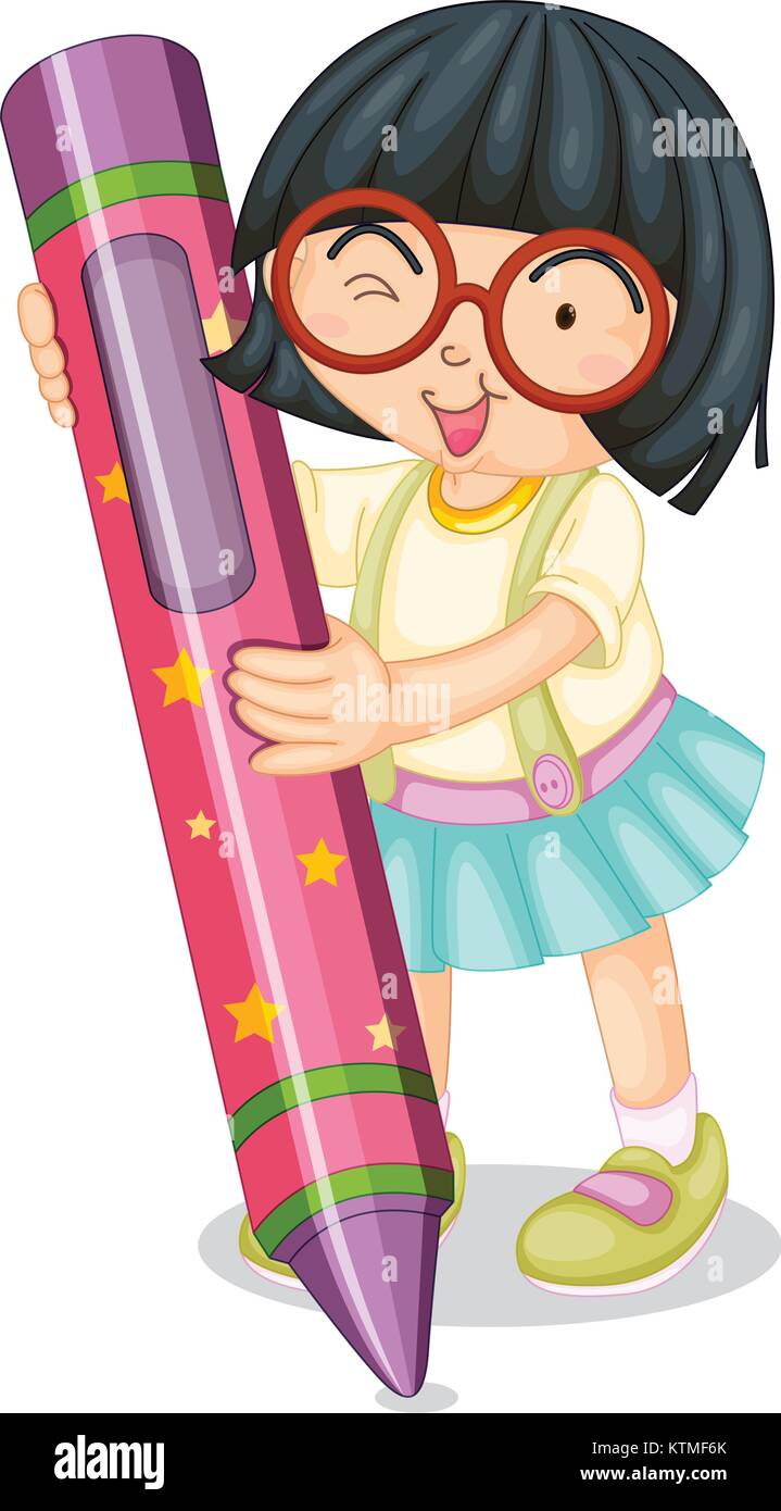 illustration of a girl holding pencil on a white Stock Vector Image ...
