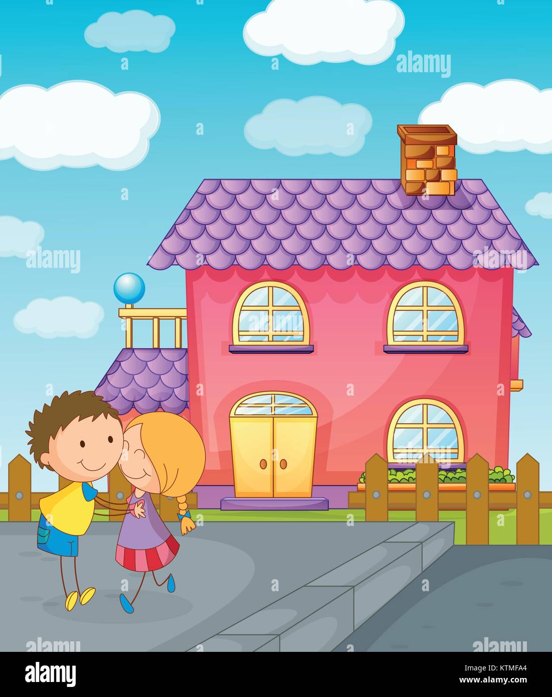 illustration of a kids and house in a beautiful nature Stock Vector ...