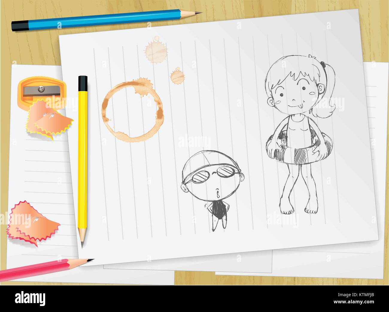 Illustration of a child sketched on paper Stock Vector