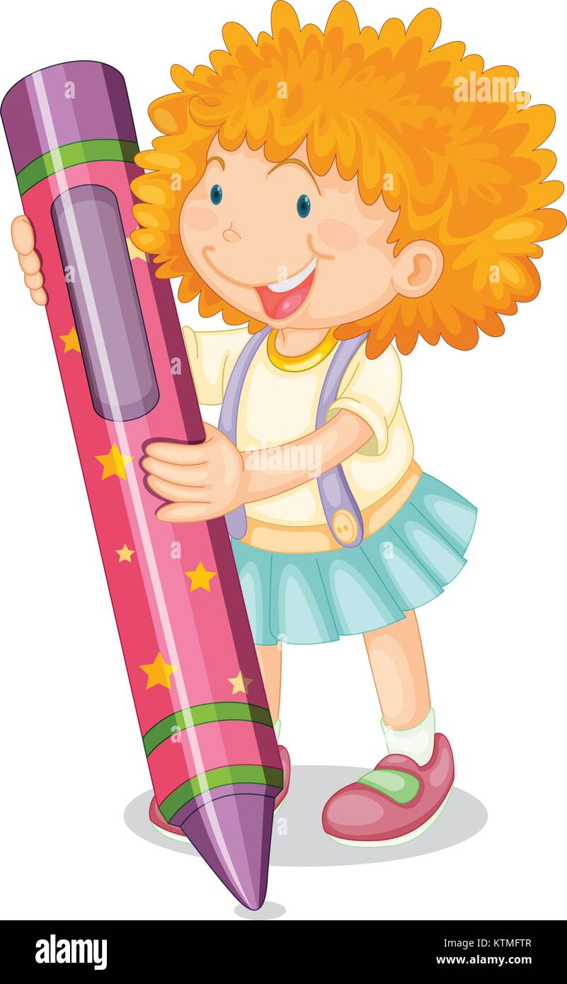 illustration of a girl holding pencil on a white Stock Vector Image ...