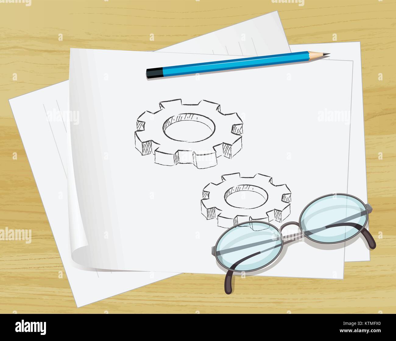 Office notes on paper with glasses Stock Vector