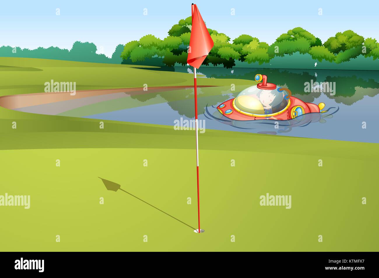 Illustration of  a submarine appearing at a golf course Stock Vector