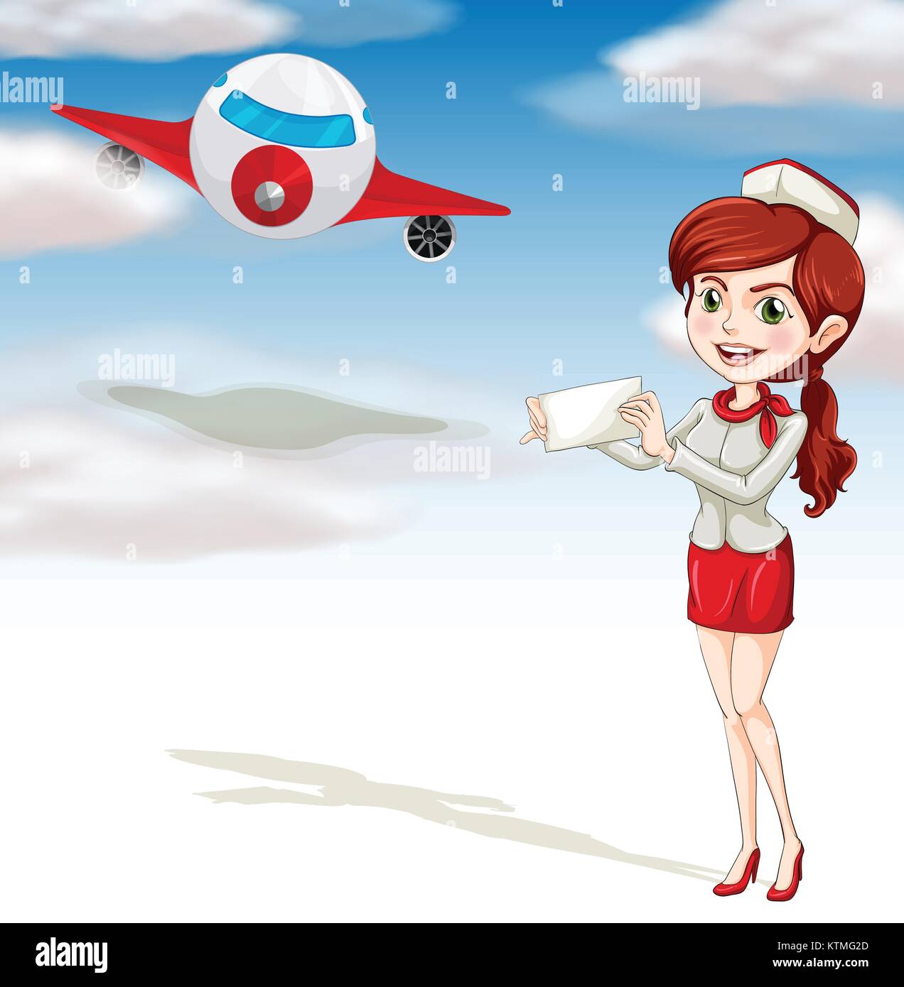 illustration of air plane and girl on a white background Stock Vector ...