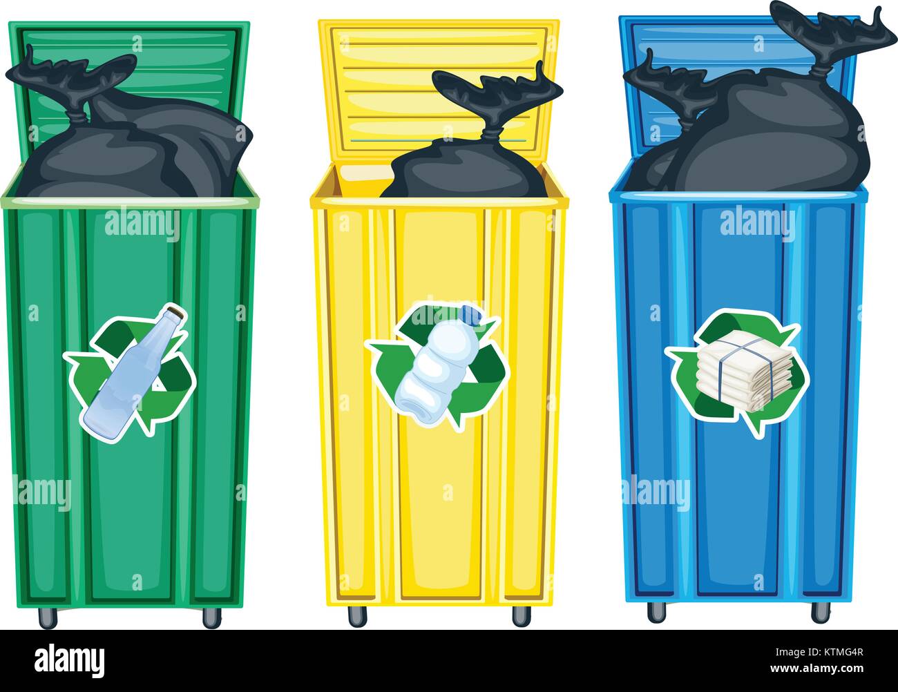 illustration of three dustbins on a white background Stock Vector Image