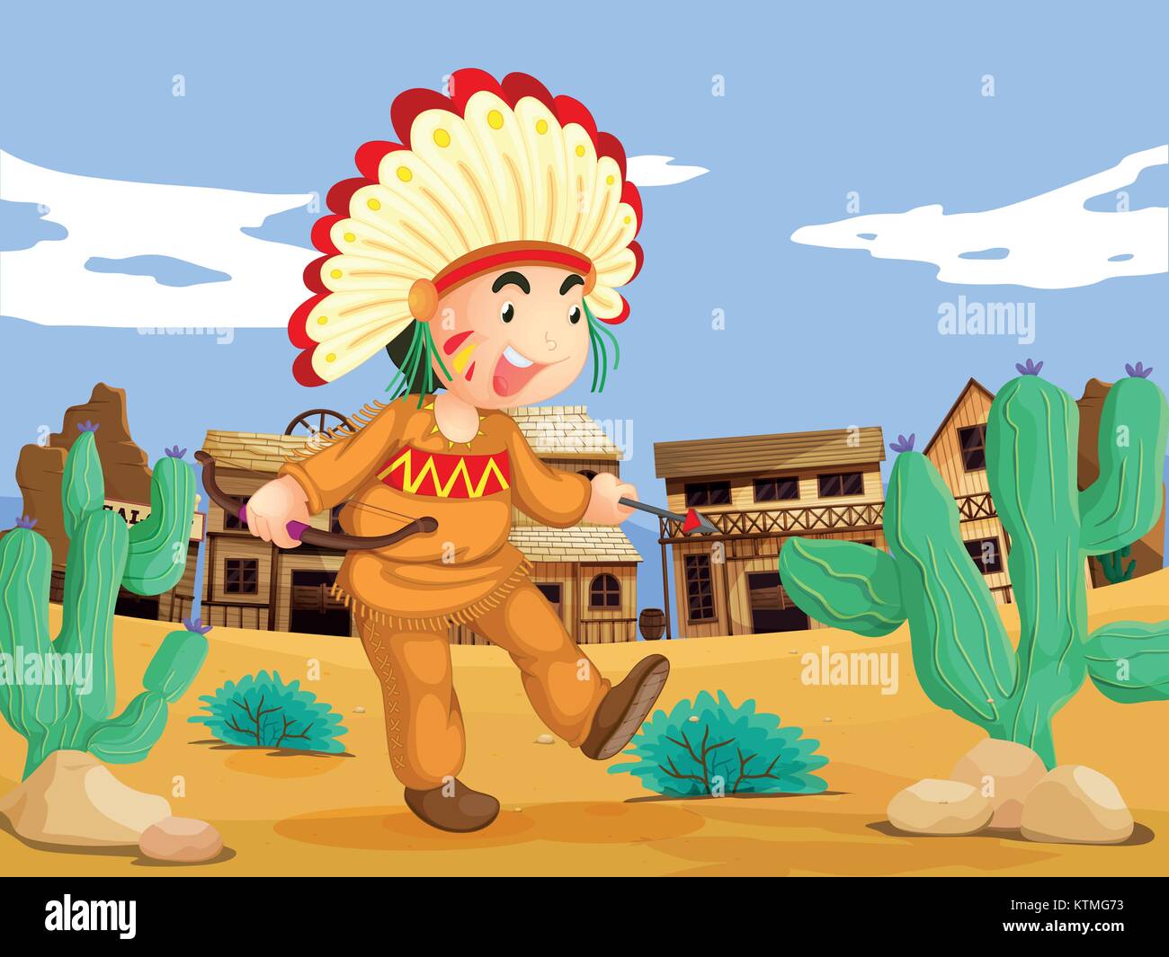 Illustration of an american indian in the wild west Stock Vector