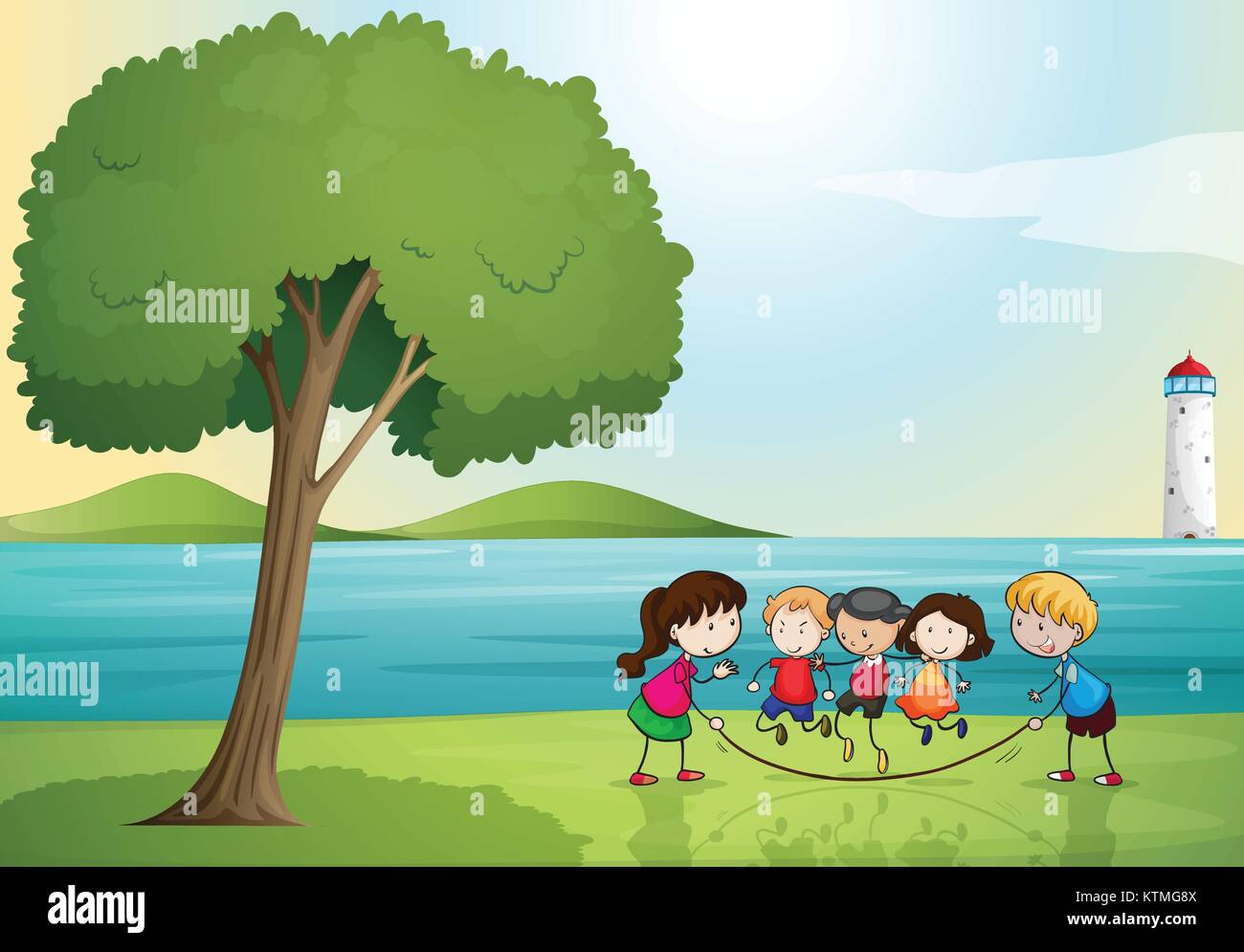 illustration of kids playing in a beautiful nature Stock Vector