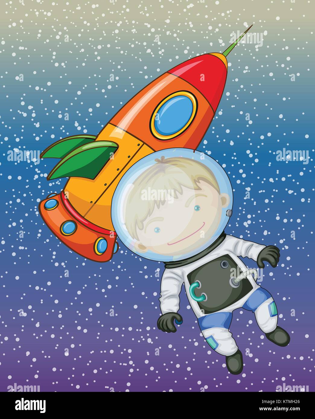 illustration of a boy and a rocket in the sky Stock Vector Image & Art ...