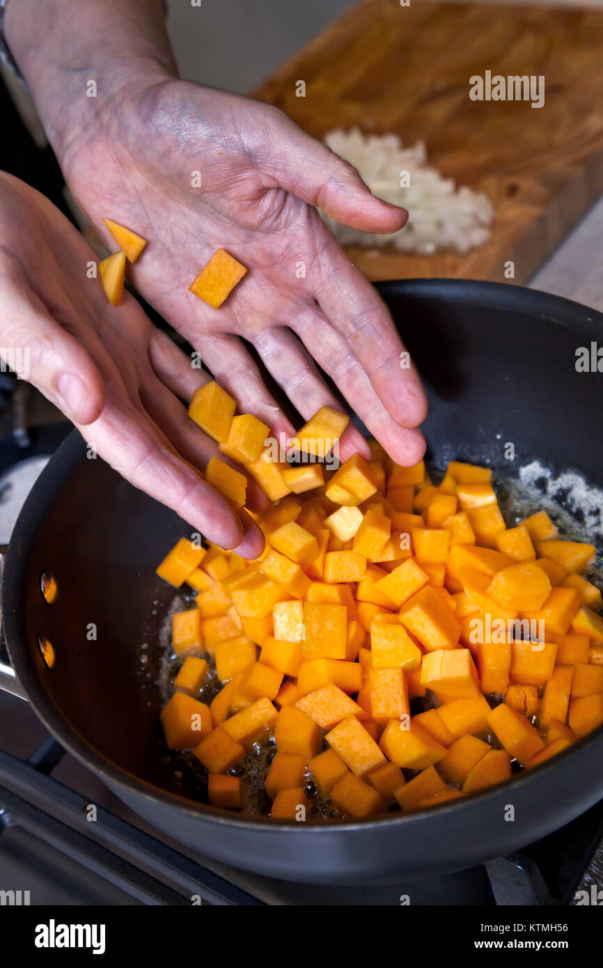Butternut squash soup preparation Stock Photo Alamy