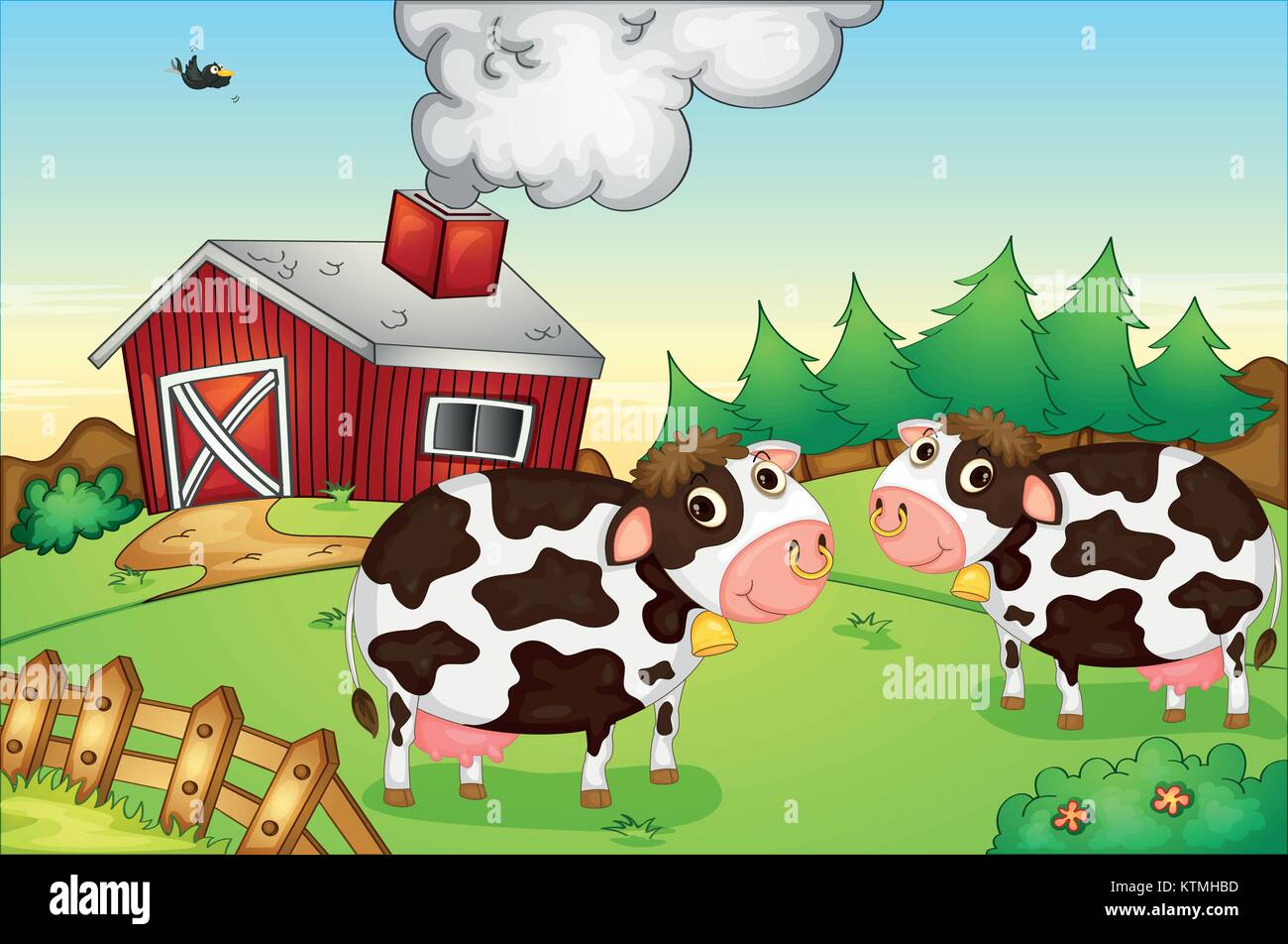 Illustration of cows on a farm Stock Vector Image & Art - Alamy