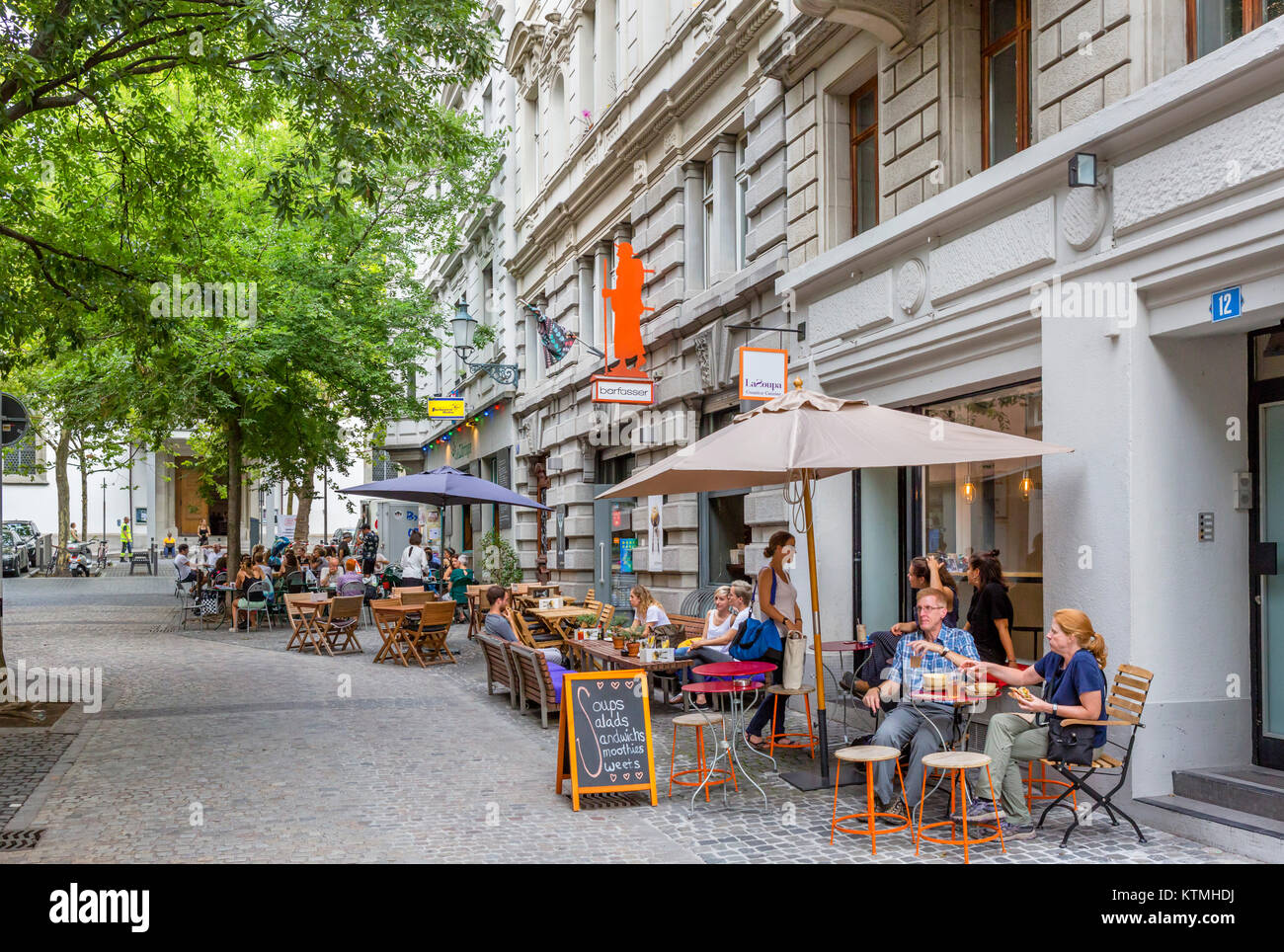 Cafes on Spitalgasse in the historic Niederdorf district, Zurich, Switzerland Stock Photo