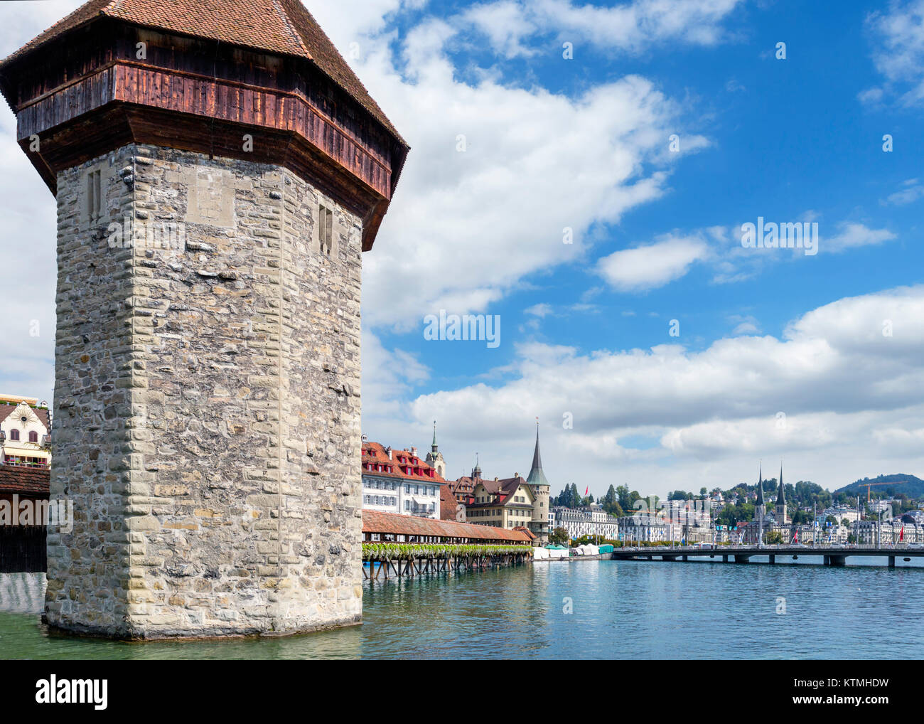 View of the KapellbrÃ¼cke and River Reuss, Lucerne (Luzern), Lake Lucerne, Switzerland Stock Photo