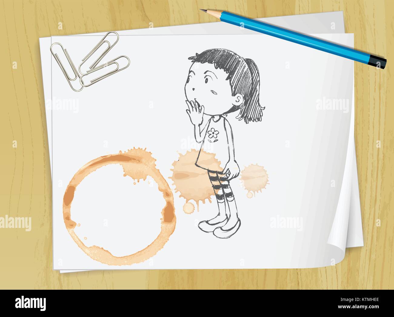 Illustration of a child sketched on paper Stock Vector