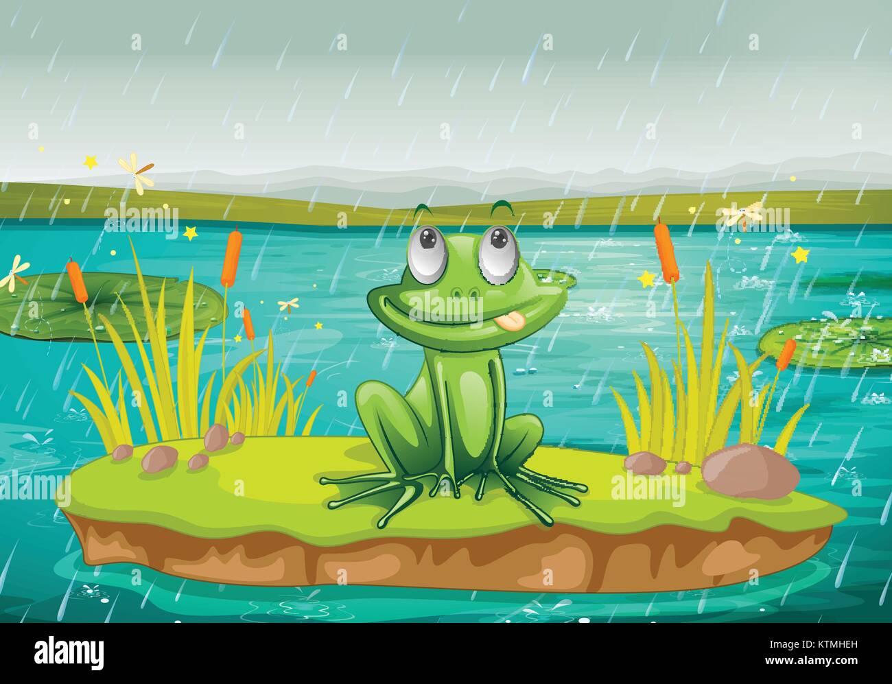 illustration of a frog and a water on a white background Stock Vector ...