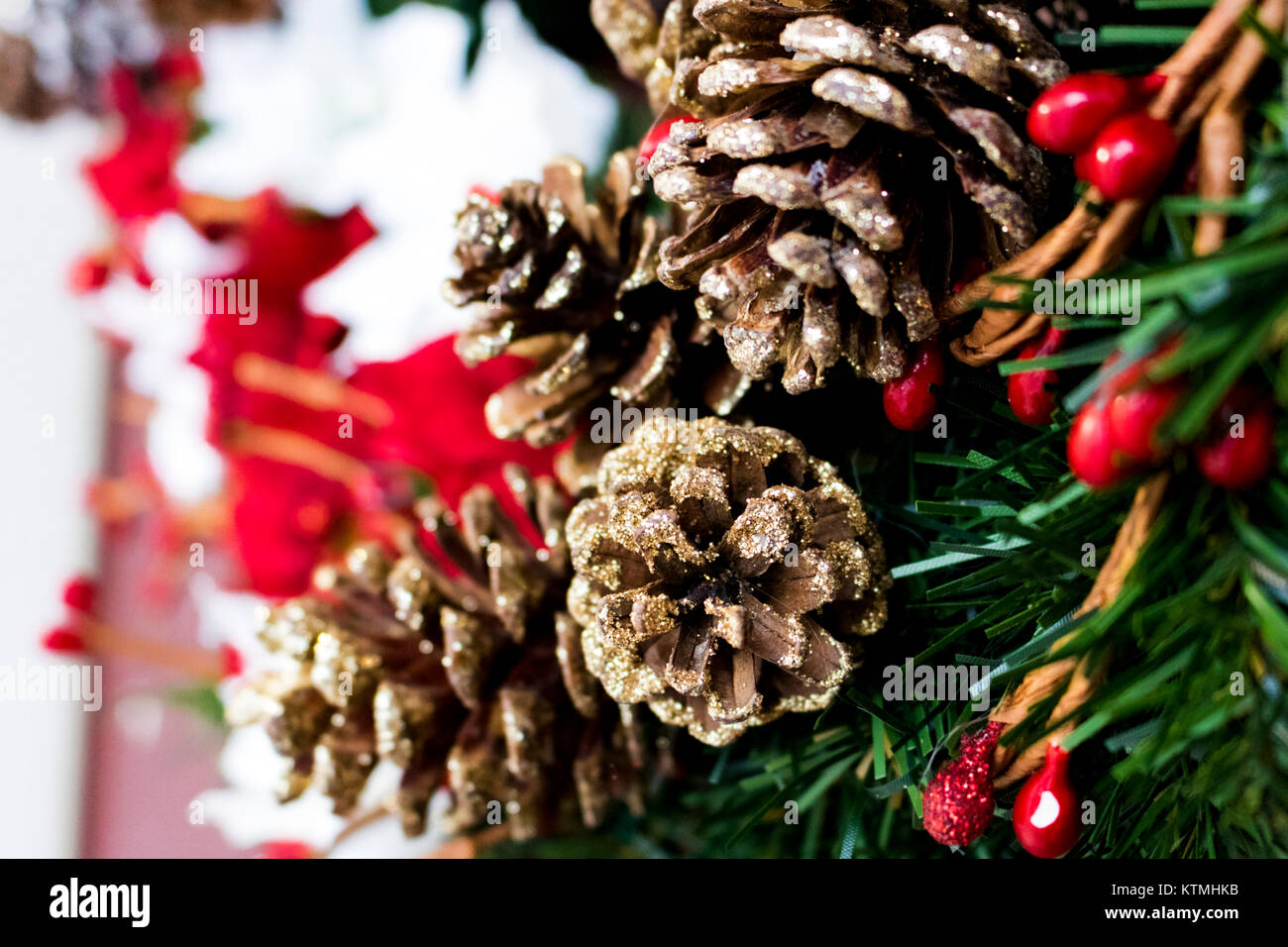 Pine Cones on a Christmas Holiday Wreath Stock Photo