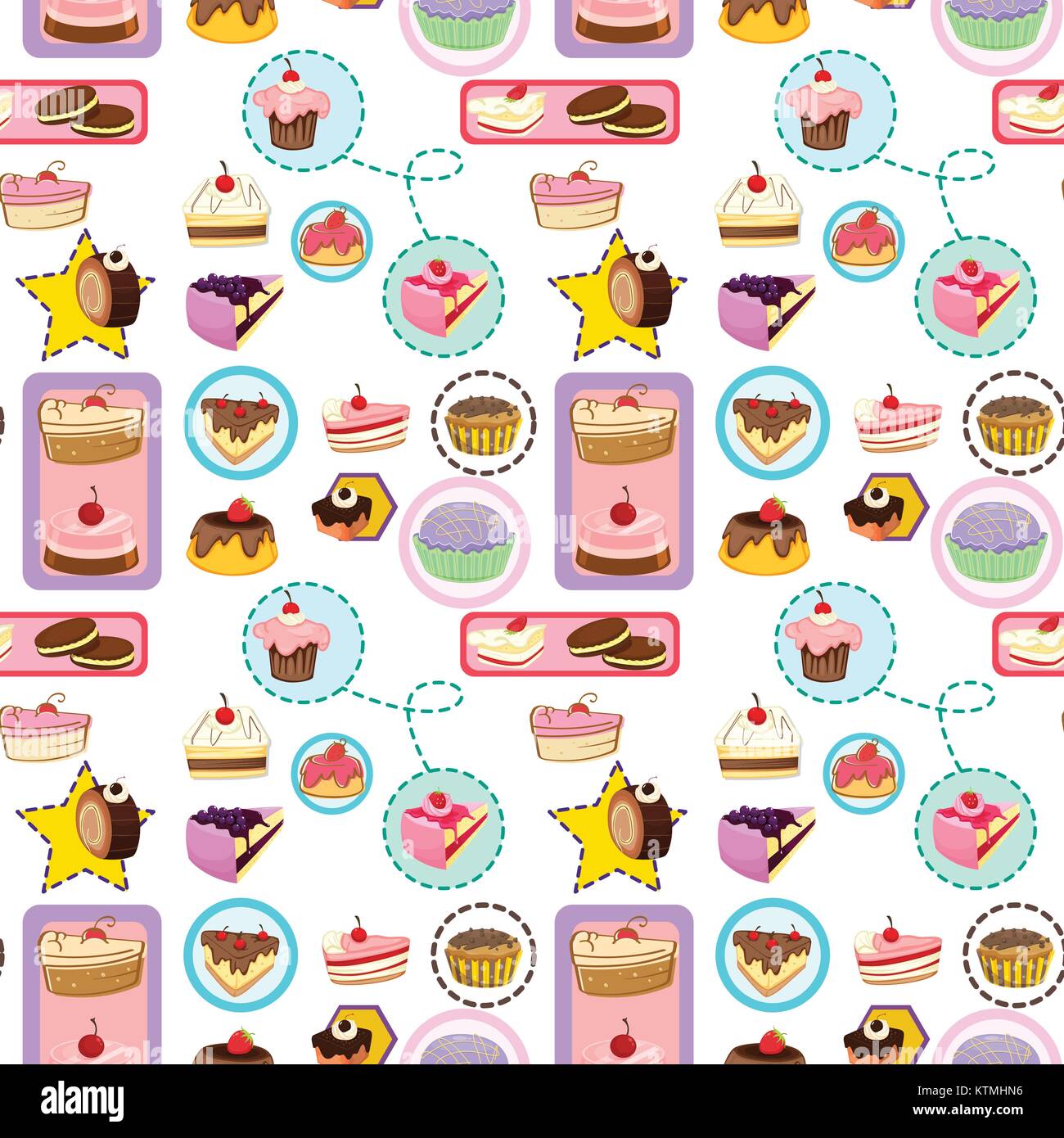 illustration of various cakes on a white background - seamless Stock ...