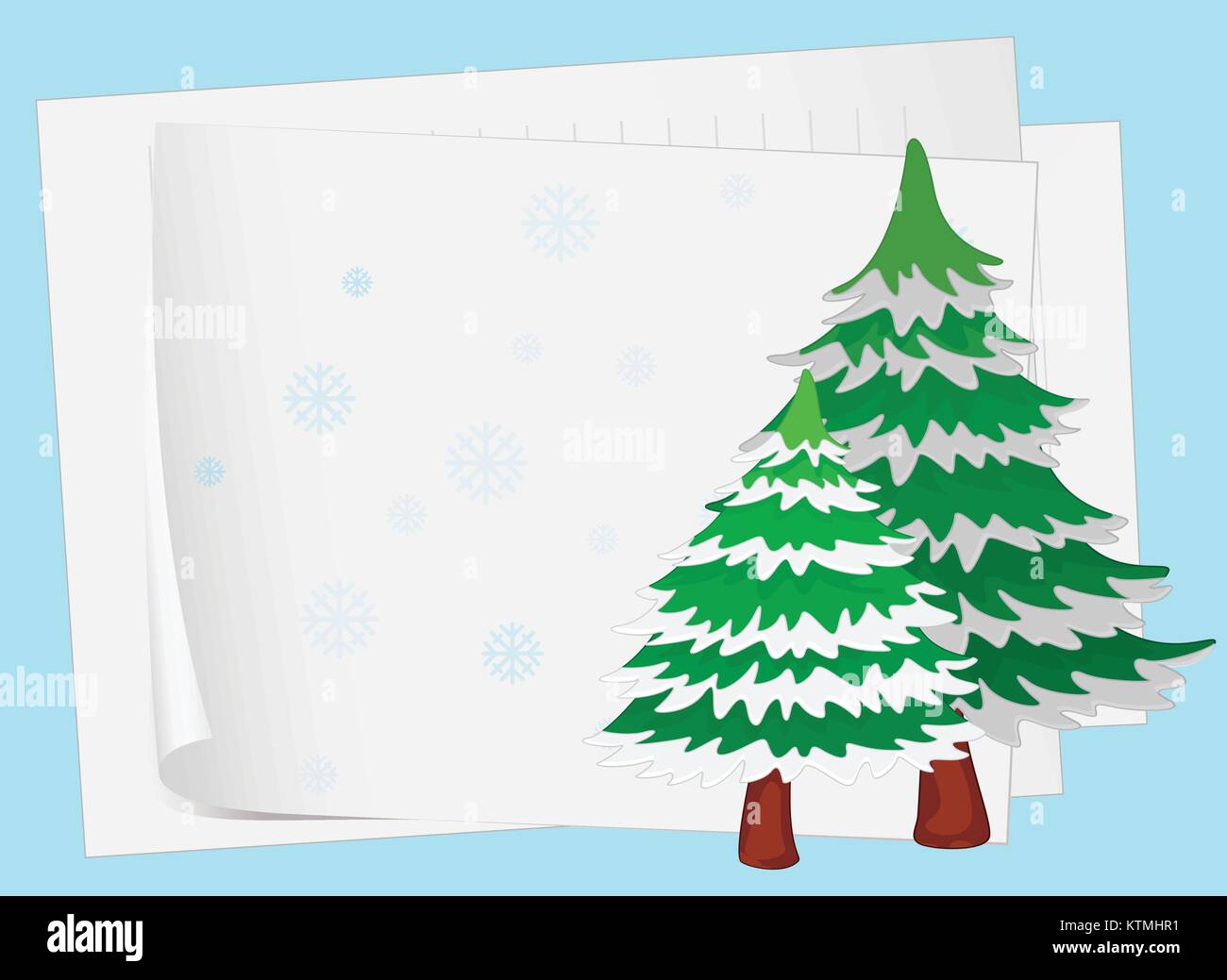 illustration of paper sheets and a christmas tree on a color background ...