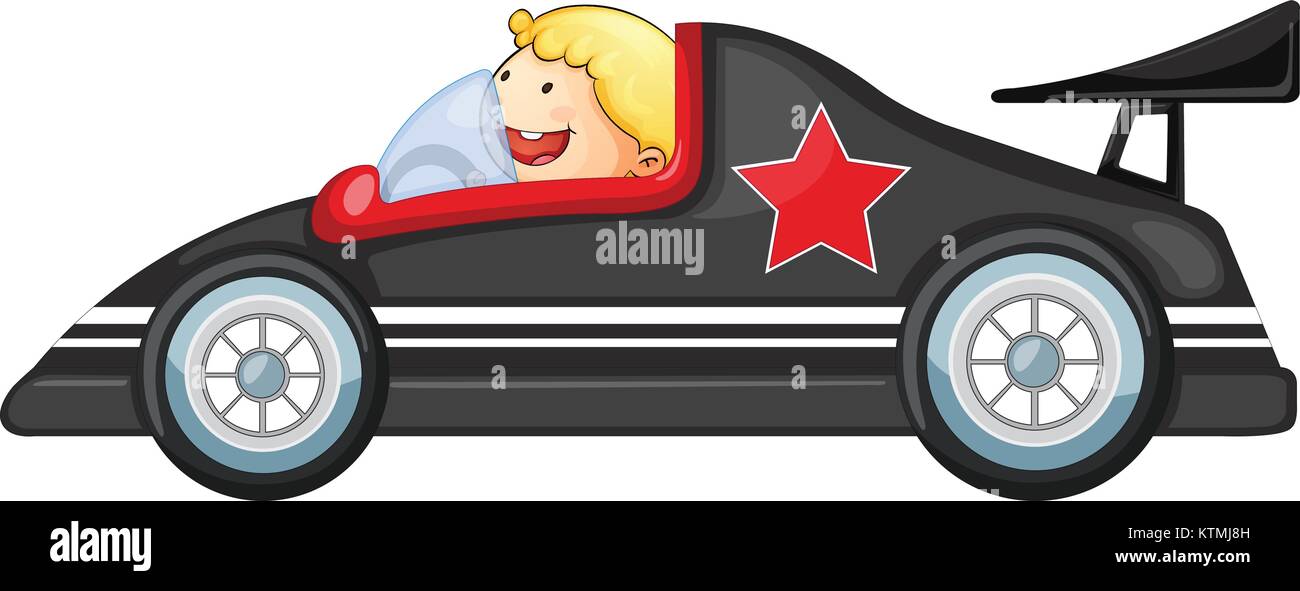 illustration of a boy and racing car on a white background Stock Vector ...